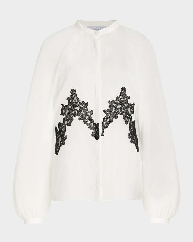 Yately Lace-Inset Silk Long-Sleeve Top